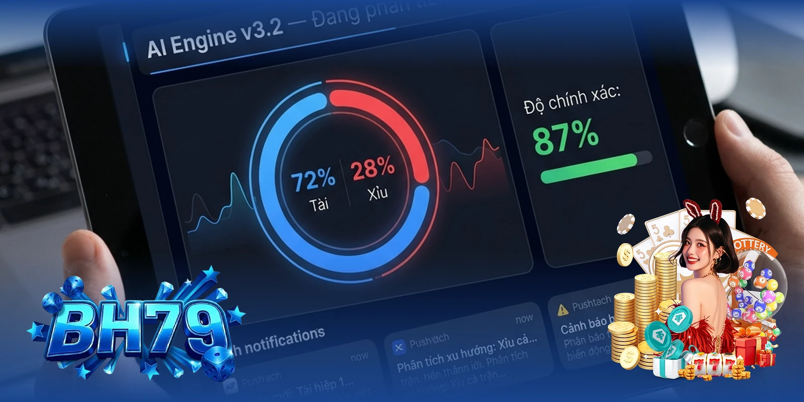 Tính năng soi cầu AI trên iOS BH79 — biểu đồ phân tích xác suất thời gian thực